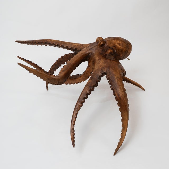 Wood 1990s Monumental Hand-Carved Balinese Suar Wood Octopus Sculpture For Sale - Image 7 of 17