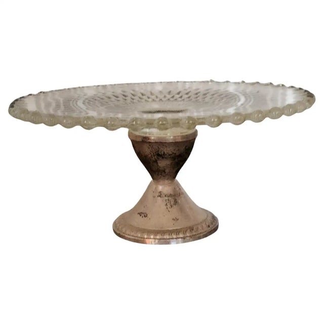 Silver Maurice Duchin Glass & Silver Pedestal Cake Plate 1940s For Sale - Image 8 of 8