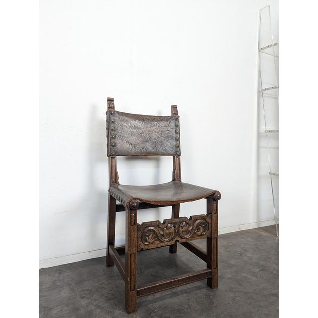 Gothic Chairs in Oak and Studded Leather, Set of 8 For Sale - Image 3 of 14