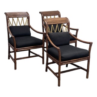 McGuire Style Bamboo + Rattan Armchairs, Set of Three For Sale