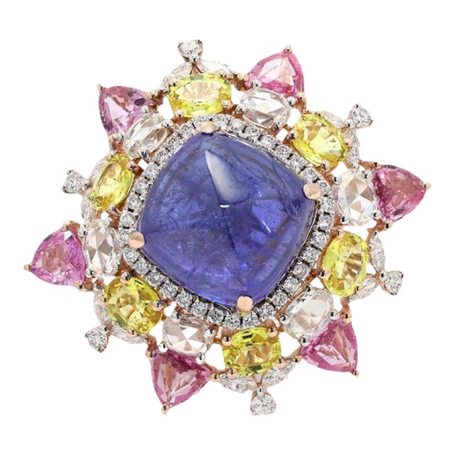 Bohemian Chic 18.52 Carat Multi Gemstone Diamond Cocktail Ring Size 6.5 For Sale