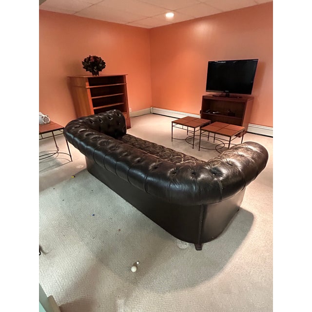 English Large Vintage Black Leather Chesterfield Sofa For Sale - Image 3 of 12