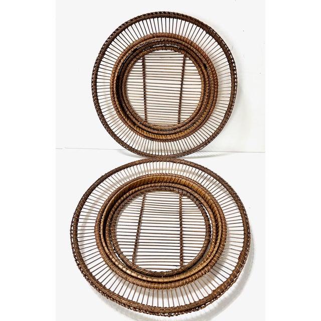 Contemporary Large Vintage Rattan Plate Chargers – Set of 6 Oversized Woven Display Stands, Boho Coastal Wall or Shelf Decor For Sale - Image 3 of 4