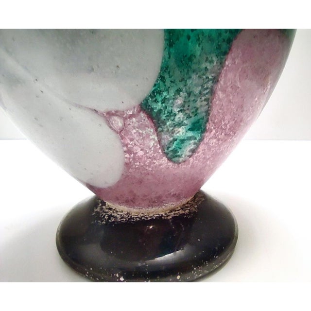 Postmodern Pink, Green and White Hand-Blown Scavo Glass Vase, Murano, Italy, 1970s For Sale - Image 10 of 12