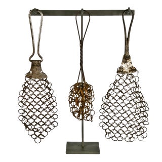 Antique Chain Mail Pot Scrubbers on Stand III - Set of 3 For Sale