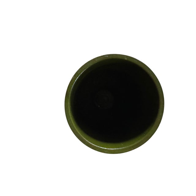 Early 21st Century Vintage Hand-Turned Solid Wood Olive Green Sculptural Vase With Ribbed Base – Organic Modern, 14”h For Sale - Image 5 of 7