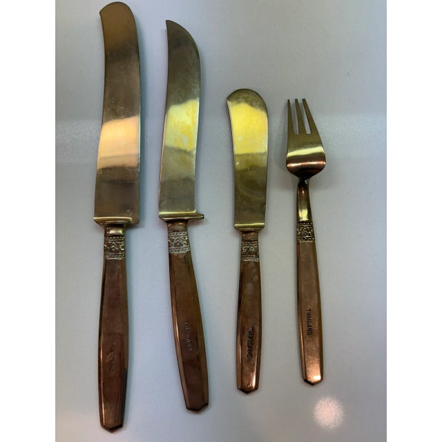 Mid 20th Century Complete Set 12 Person Vintage Thai Bronzeware & Teak Case – 144 Pieces For Sale - Image 12 of 17