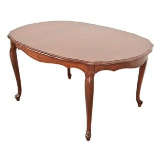 Kindel Furniture French Provincial Louis XV Carved Cherry Wood Extension Dining Table, Newly Refinished For Sale