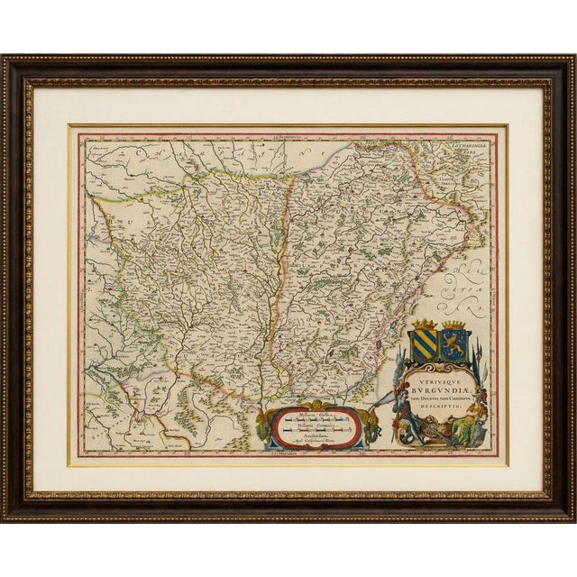 Charolais, Burgundy Antique Blaeu Atlas Map of France, 1642 This original hand-colored map depicts a large part of the...