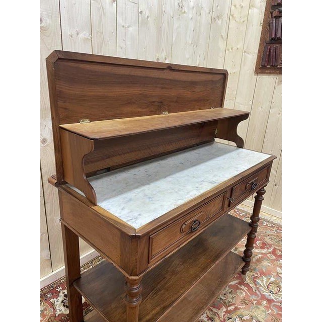 Gold Napoleon III Console Table in Walnut and White Marble For Sale - Image 8 of 11