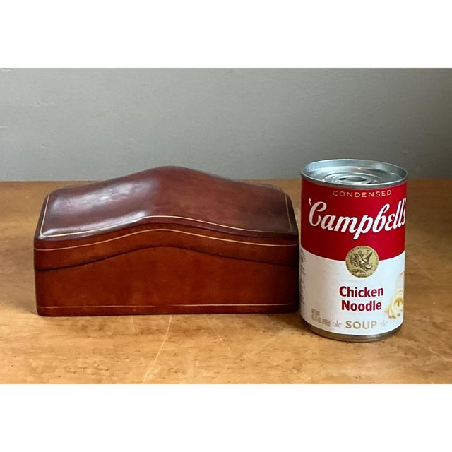 Vintage Italian Leather Wave-Top Decorative Box For Sale In West Palm - Image 6 of 12