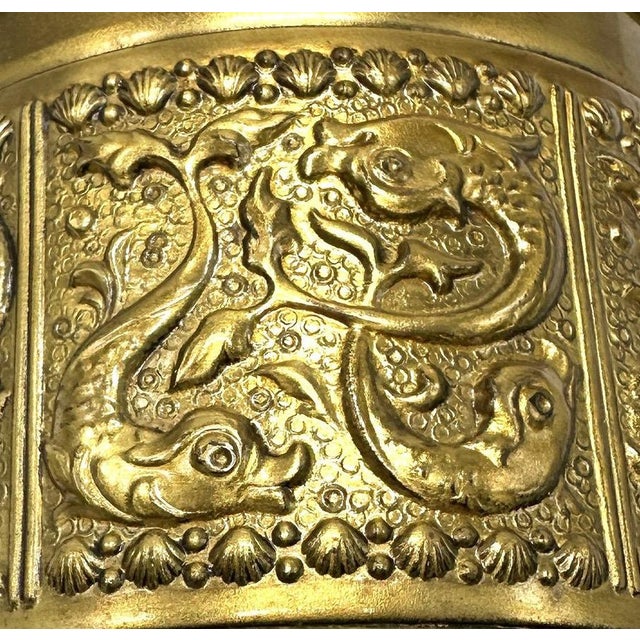 Metal Vintage German Brass Dolphin Relief Smoking Set - 2 Piece Duo For Sale - Image 7 of 8