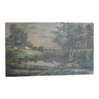 19th Century Original French Oil Painting on Canvas Landscape For Sale