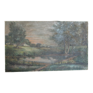 19th Century Original French Oil Painting on Canvas Landscape