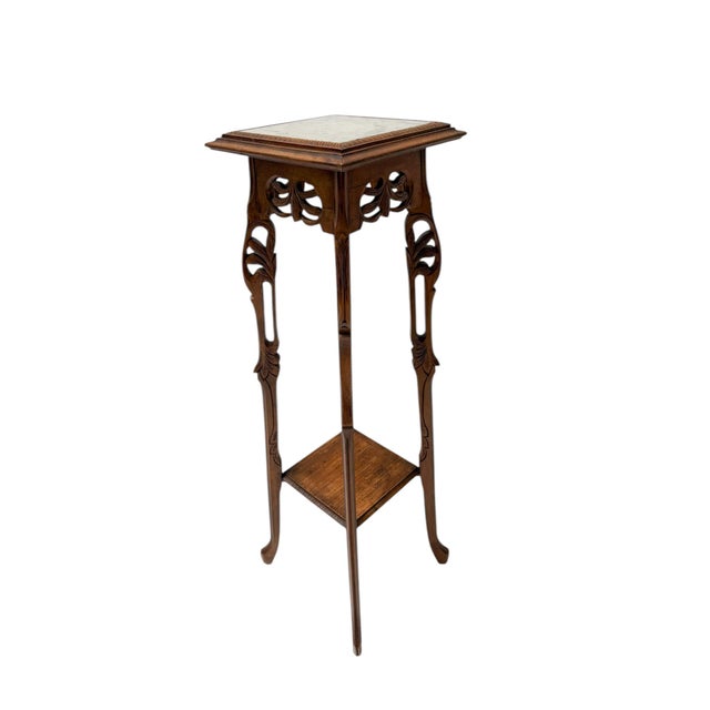 Art Nouveau Pedestal Plant Stand in Hand-Carved Beech & Marble, 1900s For Sale - Image 10 of 10