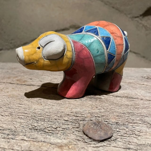 Mid-Century Modern South African Fenix Raku. Hand Made Ceramic Pottery Rainbow Animals- Set of 4 For Sale - Image 3 of 18