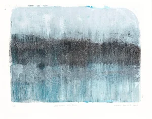 Endemicos-02 Abstract Landscape Monoprint Blue Black by Carrie Bergey