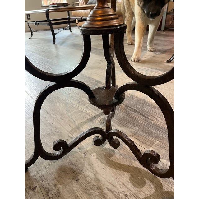 1970s Vintage French Style Wrought Iron Accent Table With Round Glass Top For Sale - Image 5 of 10