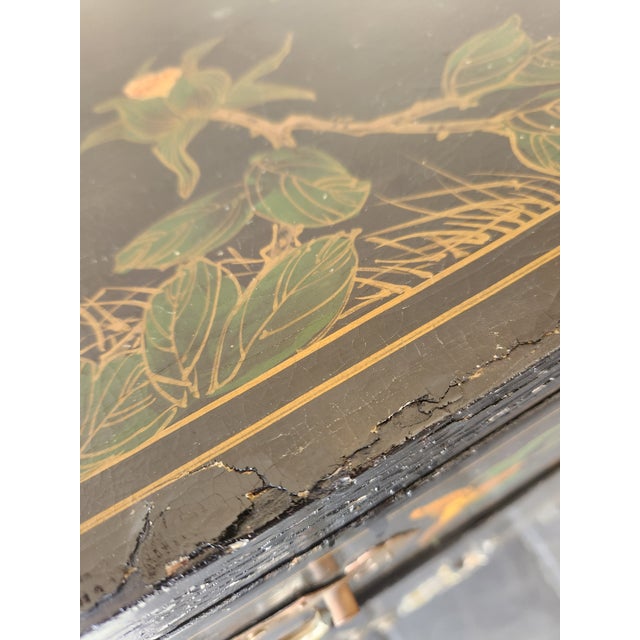 1950s 1950s Chinoiserie Black Lacquer Mop Chinese Cabinet Hand Painted For Sale - Image 5 of 15