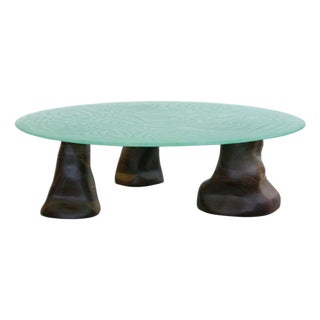 Green Glass Powder and Walnut Coffee Table by Alexander Knysch For Sale