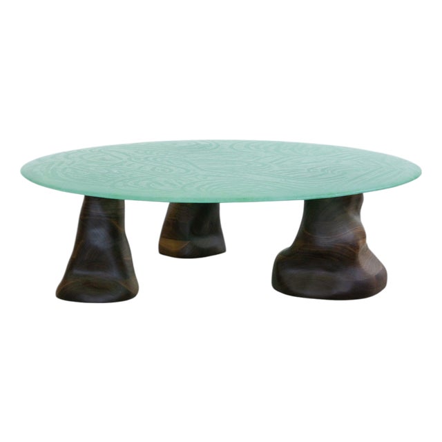 Green Glass Powder and Walnut Coffee Table by Alexander Knysch For Sale