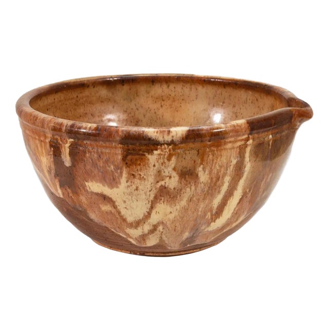 John Glick Modernist Stoneware Earthtone Glazed Ceramic Bowl with Spout Signed For Sale