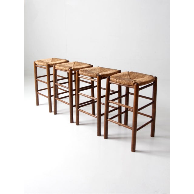 Mid-Century Rush Seat Stools Set of 4 For Sale - Image 6 of 18