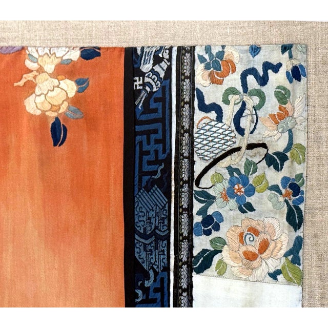 Orange Frame Fine Embroidered Chinese Court Lady Casual Robe Qing Dynasty Provenance For Sale - Image 8 of 18