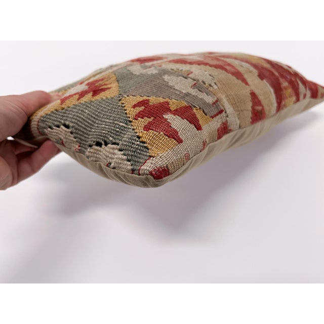Textile Vintage Turkish Kilim Lumbar Pillow | Handwoven Wool Decorative Cushion | 9 in X 17 In For Sale - Image 7 of 12