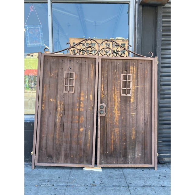 Vintage 1920s Wooden Double Entry Gates With Speakeasy and Hardware - a Pair For Sale - Image 4 of 12