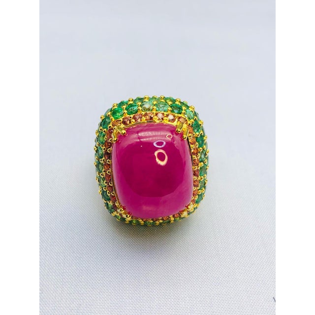 Ruby Red Bochic "Orient" Vintage Emerald, Sapphire & Ruby & Ring Set In 18K Gold & Silver For Sale - Image 8 of 18
