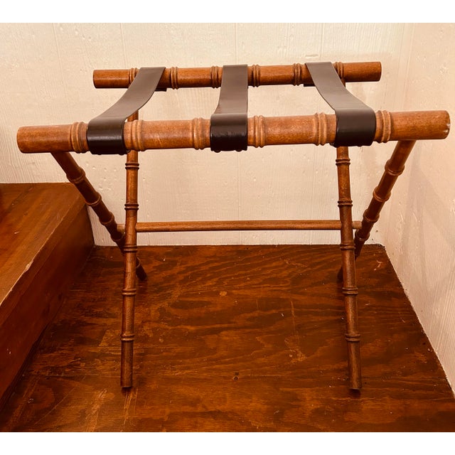 Late 20th Century Late 20th Century Vintage Faux Bamboo and Leather Folding Luggage Rack For Sale - Image 5 of 6