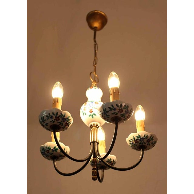 Painted Porcelain 5-Armed Chandelier For Sale - Image 3 of 4