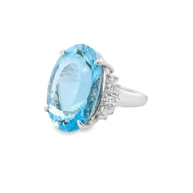 14.39 Carat Aquamarine & Diamond Platinum Ring Size 6.25 For Sale - Image 4 of 4