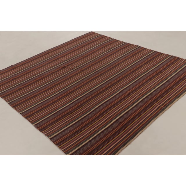 Contemporary Rug & Kilim’s Contemporary Square Flatweave Rug With Variegated Stripes For Sale - Image 3 of 10
