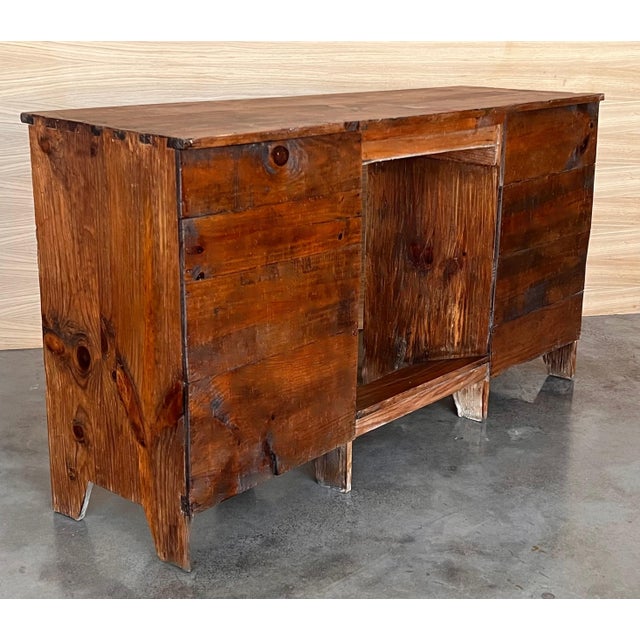 Wood 1920's Spanish Secretaire Pine Work Pedestal Desk For Sale - Image 7 of 18