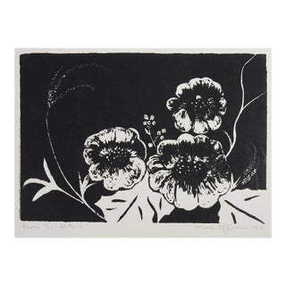 1965 Black and White Floral Serigraph For Sale