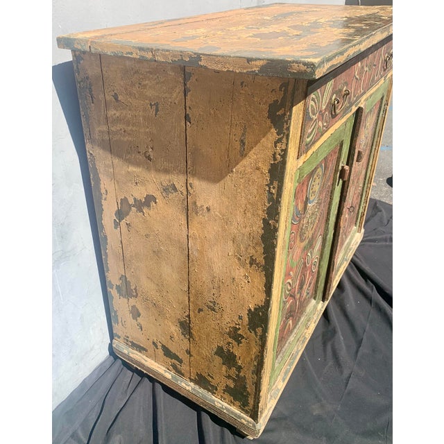 1871 Scandinavian Folk Art Step-Back Cupboard With Original Decorative Glass For Sale - Image 10 of 13