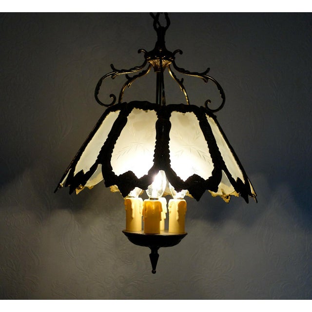 Gold Antique French Brass and Glass Chandelier from Unbekannt, 1930s For Sale - Image 8 of 10