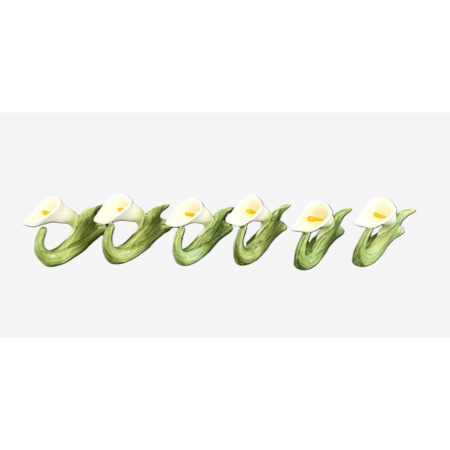 Mid-Century Modern Vintage Bone China Napkin Holder Rings, Calla Lily Shape, Pia, Philippines, Set of 6 For Sale - Image 3 of 16