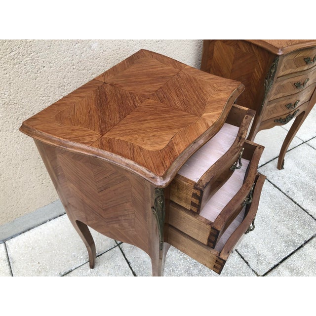 French Marquetry Bedside Tables, Set of 2 For Sale - Image 10 of 13