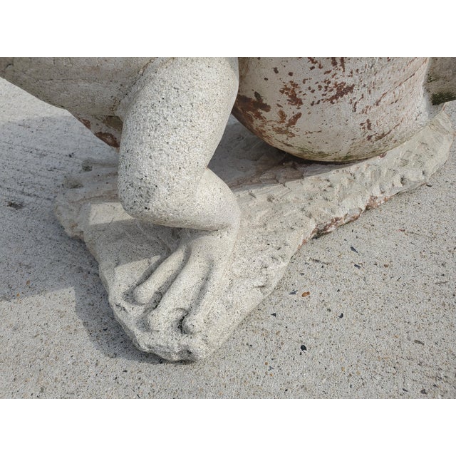 1980s Whimsical Outdoor Cast Stone Planter of Frog Pulling a Snail Shell For Sale - Image 11 of 11