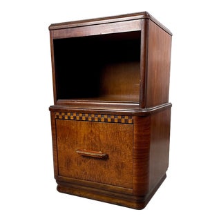 1930s Art Deco Waterfall Walnut Nightstand With Bakelite Pulls For Sale