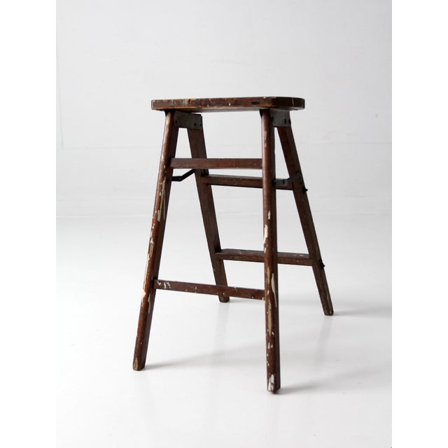 Antique Wood Step Ladder Stool For Sale - Image 4 of 15