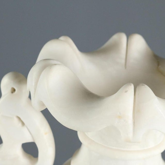 Electrified Alabaster Vase with Carved Handles For Sale - Image 4 of 11