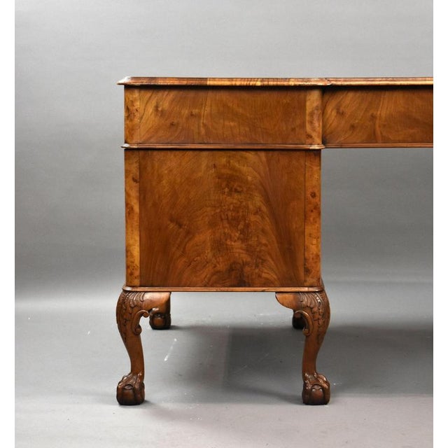 Vintage Figured Walnut Pedestal Desk, 1920 For Sale - Image 9 of 12