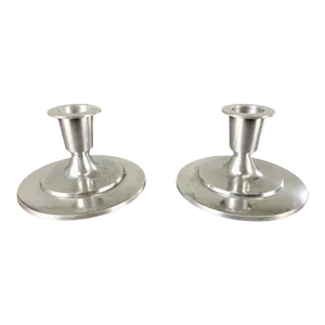 1930s Danish Just Andersen Art Deco Pewter Candle Holders - Set of 2