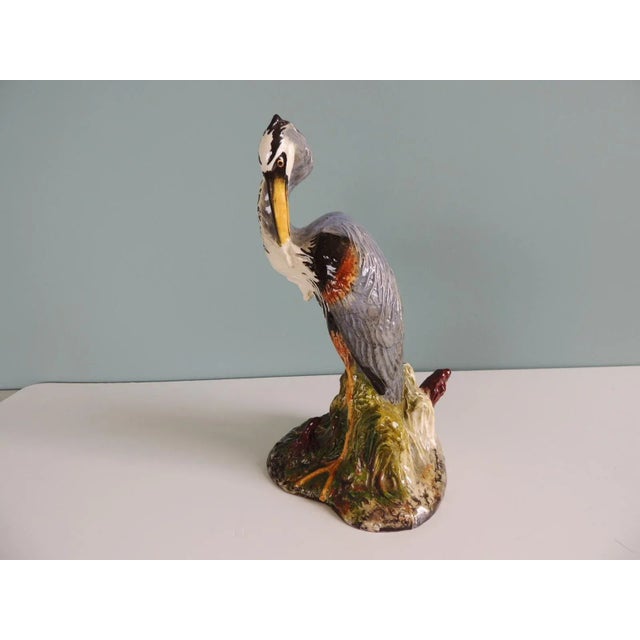 1960s Large Hand Painted Porcelain Heron Bird For Sale - Image 5 of 9
