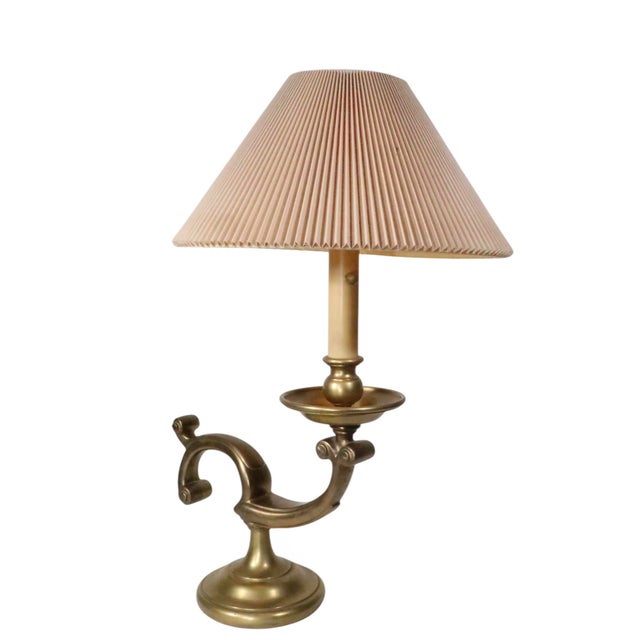 Mid 20th Century Classical Revival Brass Desk Lamp With Original Pleated Shade For Sale - Image 12 of 15