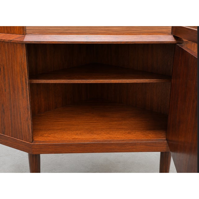 Mid Century Modern Teak Corner China or Liquor Cabinet, Made in Denmark. C. 1960's For Sale - Image 12 of 14